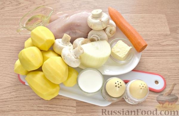 Картофельная запеканка с курицей и грибами